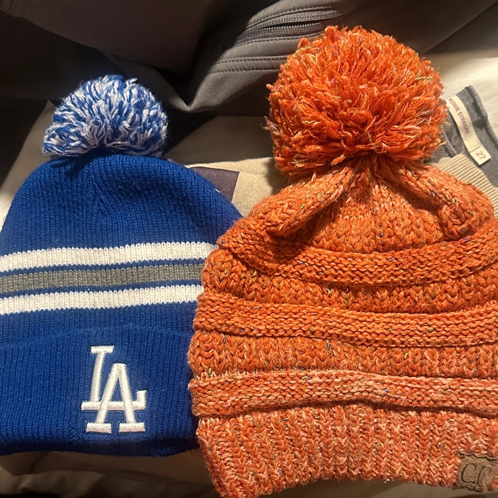 Blue and Orange Knit Beanies